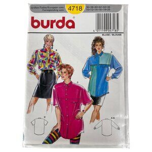Burda 4718 Sewing Pattern Misses Blouse Shirt Tunic Size 10-20 Long Short Sleeve
